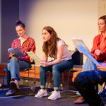 Five actors gather together with scripts in hand, reading for a rehearsed reading at the 2022 New View Festival.