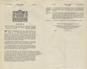 An image of a document from 1949 detailing the parliament act to found the National Theatre.