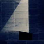 An image of the National Theatre's exterior surface of a tower and terraces, in shades of blue, black and white.