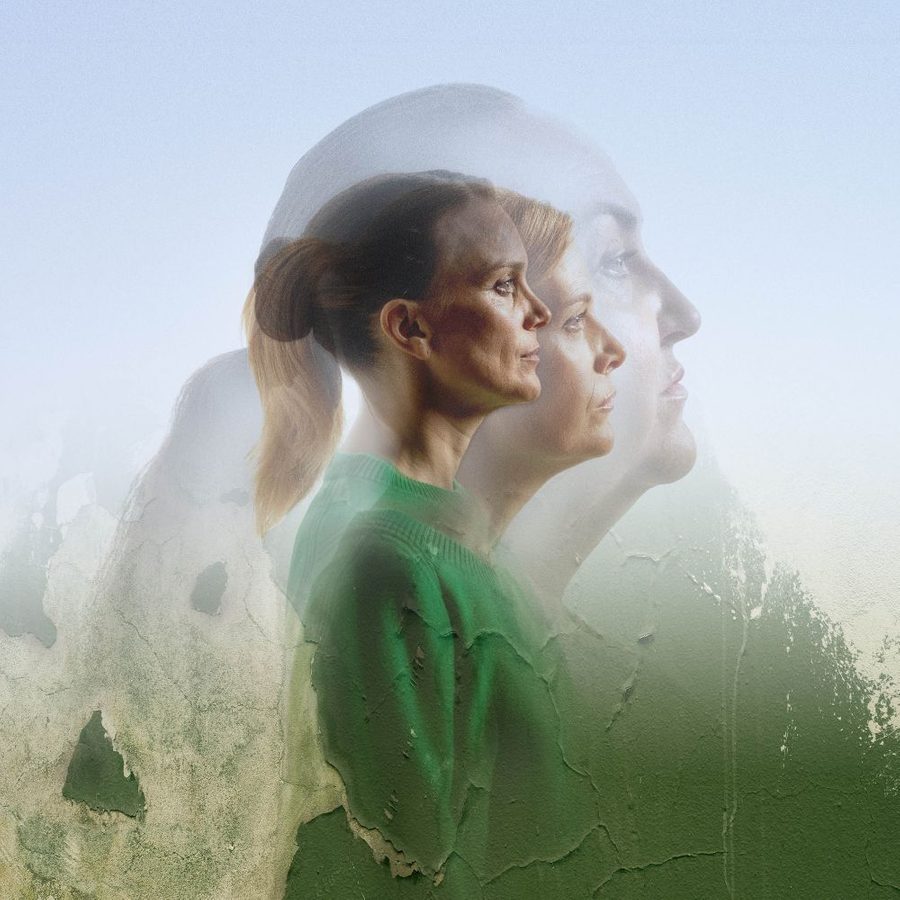 The profile photos of three women, superimposed and offset, one above the next