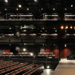 Dorfman Theatre seating as viewed from the right side of the stage, in shallow rake configuration