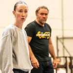 Erin Doherty and Brendan Cowell in rehearsals for the crucible at the National Theatre